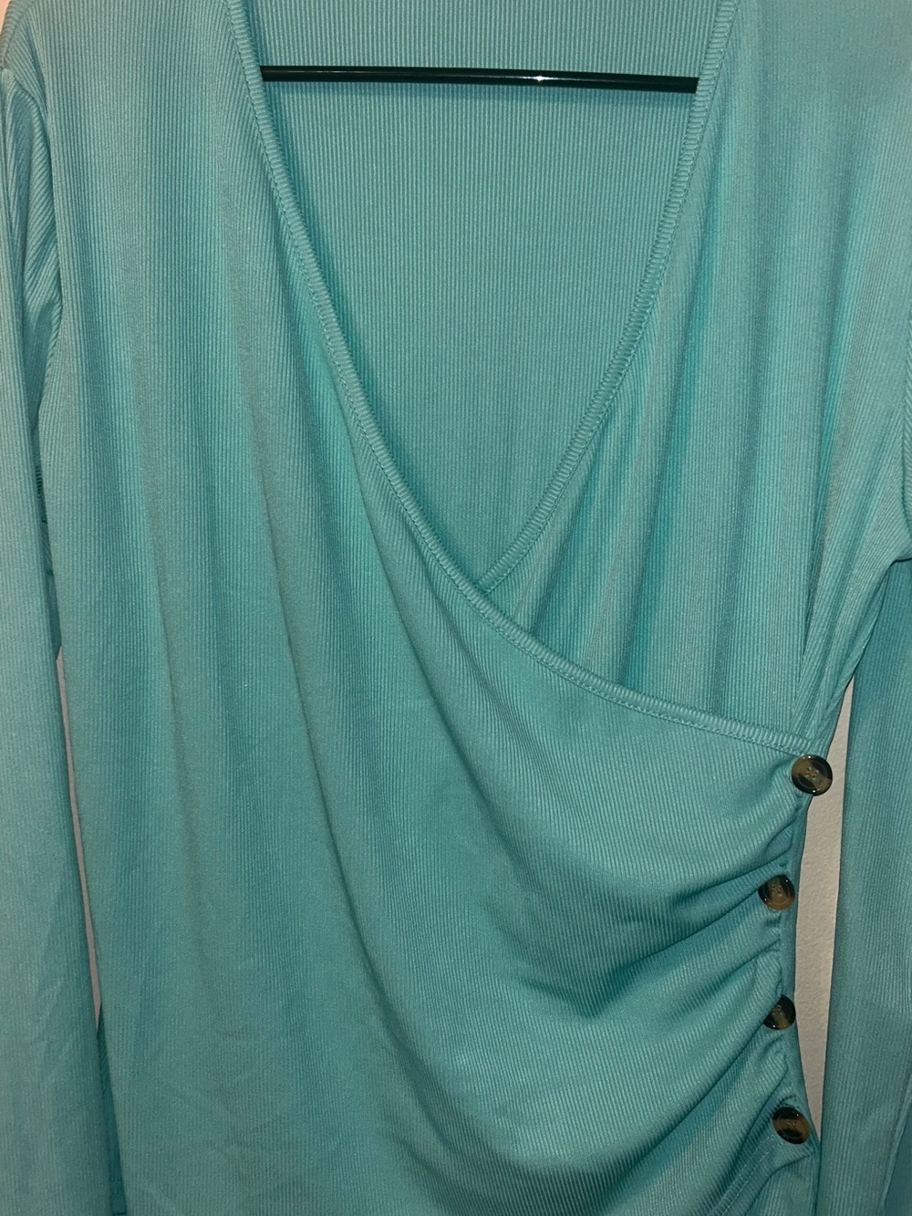 Women's Aqua Wrap-Style Long Sleeve Top